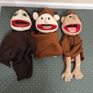 VTG Hand Made MONK MEN Father Pastor Lot of 3 Hand Puppet 70s 80s 20 in